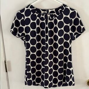 Boden white black polka dot silk short sleeve blouse gathered neckline Size 6